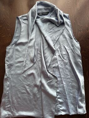 Zara Light Blue Sleeveless Tie-Neck Top